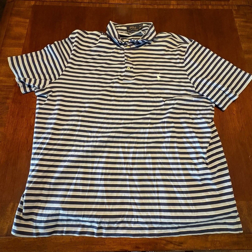 Polo‎ Ralph Lauren Striped Polo Shirt XXL Blue White Classic Fit Short Sleeve